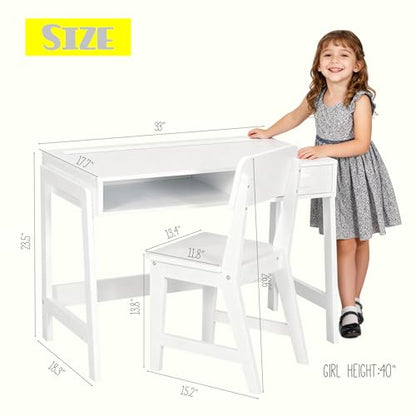 Wooden Kids Desk and Chair Set with Open Storage & 1 Drawer, view 4