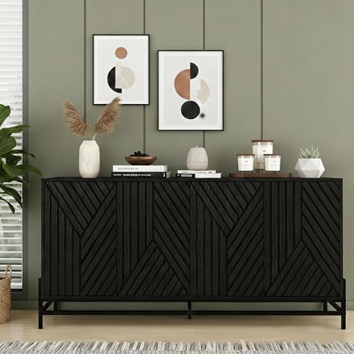 59" Black Carved Lines TV Stand Media Console, view 4