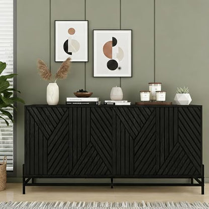 59" Black Carved Lines TV Stand Media Console, view 4