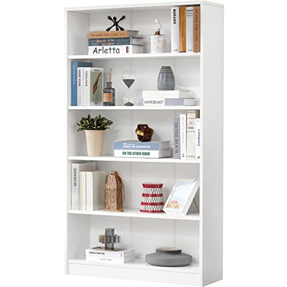 White Bookshelf for Bedroom 5 Shelf Office Bookcase 60 Inches Tall Modern Wood Bookshelf for Living Room 5 Tier Wide Manga Bookshelf Library Bookcase