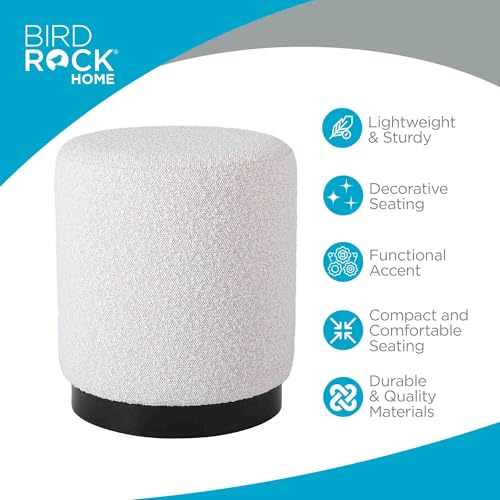 Round Boucle Ottoman Foot Stool | Soft Compact Padded Vanity Stool | Great for The Living Room, Bedroom and Kids Room | Small Furniture