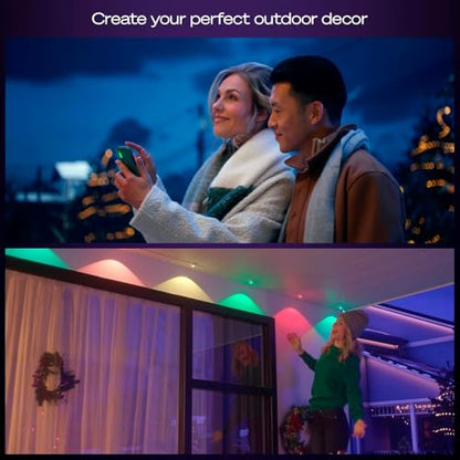 Philips Hue Festavia 150ft Permanent Outdoor String Lights, 80 Dimmable Lights, 55 Lumens Each, Weatherproof, Water-Resistant, White Wire, Color Ambience, Bridge Required