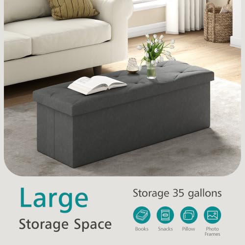 43'' Folding Storage Ottoman Bench, Storage Chest, Linen Fabric Foot Rest Stool, 158L Storage Footstools for Bedroom and Living Room, Holds up to 660 lbs, DGray