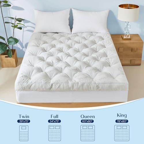5 Inch Cooling Bamboo Viscose Mattress Topper Queen Size,60x80 in,2000 GSM, view 3