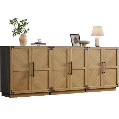 Large Modern Industrial Sideboard Buffet Cabinet with Storage Doors | Rustic Extra Wide Sideboard Buffet Cabinets, Accent Credenza Storage Cabinet with 6 Doors and Adjustable Shelves for Entryway