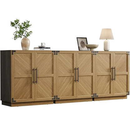 Large Modern Industrial Sideboard Buffet Cabinet with Storage Doors | Rustic Extra Wide Sideboard Buffet Cabinets, Accent Credenza Storage Cabinet with 6 Doors and Adjustable Shelves for Entryway