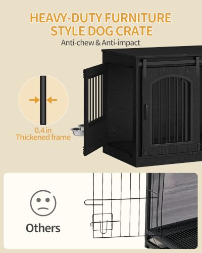 31.5 in Dog Crate Furniture Indoor Dog Kennel with 2 Feeding Bowls, view 8