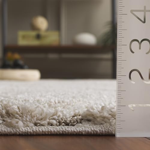SAFAVIEH Florida Shag Collection Area Rug - 8'6" x 12', Cream & Beige, Non-Shedding & Easy Care, 1.2-inch Thick Ideal for High Traffic Areas in Living Room, Bedroom (SG471-1113)
