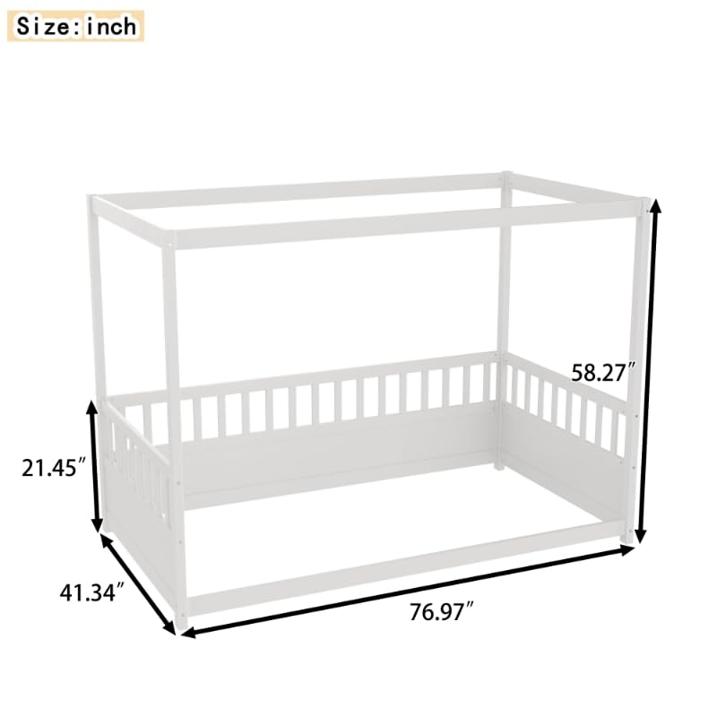 Twin Size Canopy Bed Frame with 4 Posters and Guardrails, view 4