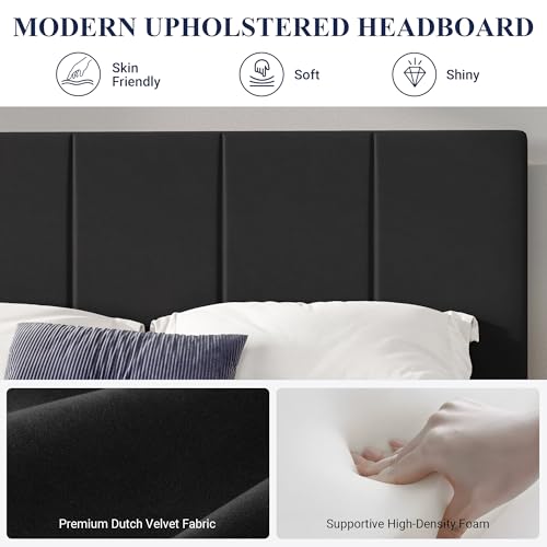Full Size Black Velvet Platform Bed, view 4