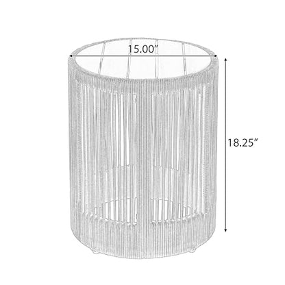 Outdoor Rattan Rope & Acacia Wood Side Table – Patio Balcony Furniture for Garden, Yard, or Indoor Use | 15” Round Top | Modern & Rustic Decor, Nightstand, End Table, or Entryway Accent (Teak+ Beige)