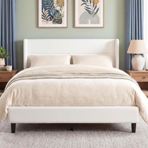 Velvet Wingback Bed Frame in White, view 2