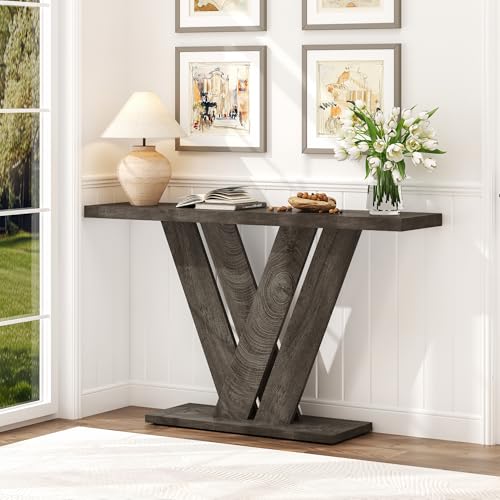 51 Inch Console Table, Modern V-Shaped Entryway Table, Wood Sofa Table Behind The Couch for Living Room, Hallway, Entrance, Foyer, Easy Assembly, Grey