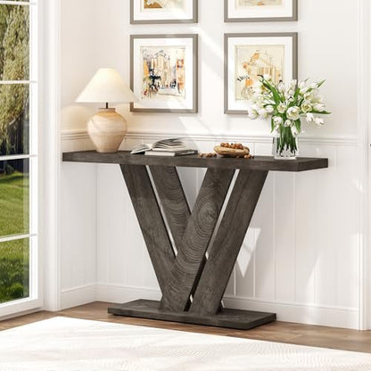 51 Inch Console Table, Modern V-Shaped Entryway Table, Wood Sofa Table Behind The Couch for Living Room, Hallway, Entrance, Foyer, Easy Assembly, Grey