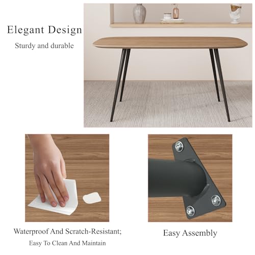 47.2'' Dining Table Set for 4,Modern Wood Dining Table,Leather Dining Chairs 4,Table and Chairs Set of 4,Ideal for Kitchen Dining Room (Walnut Color Table + 4 U-Shaped Brown Chairs, 47.2")