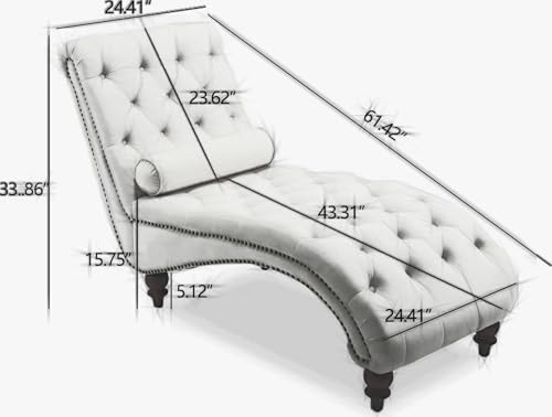 Classical Velvet Button Tufted Chaise Lounge with Pillow & Silver Nailhead Trim, view 4