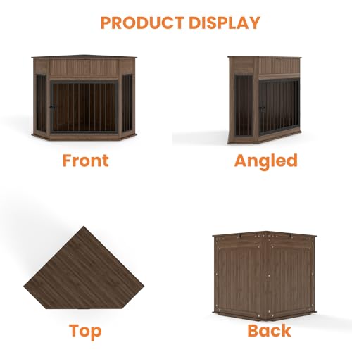 Corner Dog Crate Furniture, Wooden Dog Kennel Furniture for Small Medium Dog, view 5
