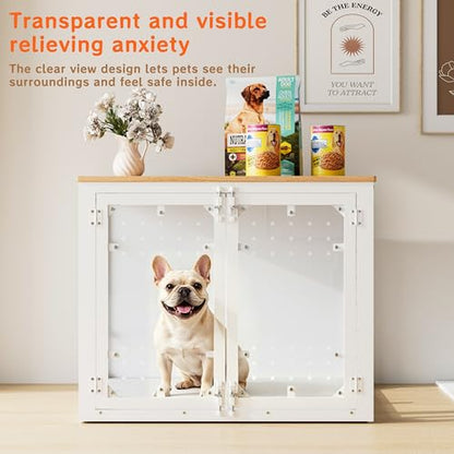 31.5" Transparent Furniture Dog Crate for Small Dogs, with Cushion, view 6