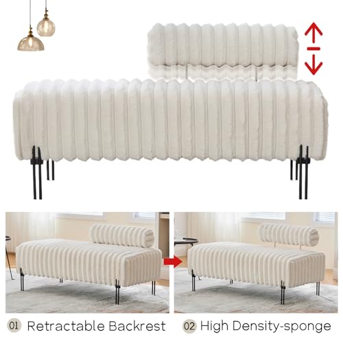 49.6" Modern Loveseat Sofa Couch, Upholstered Accent Sofa with Golden Legs and Adjustable Backrest, Small Faux Fur Couches for Bedroom, Living Room, Compact Small Space (Beige)