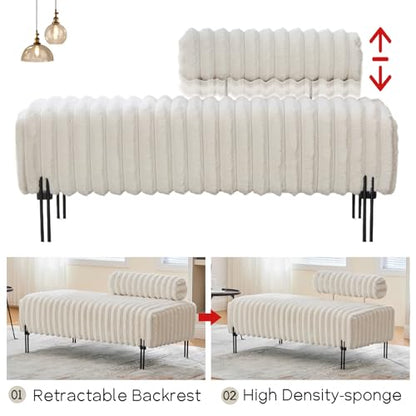 49.6" Modern Loveseat Sofa Couch, Upholstered Accent Sofa with Golden Legs and Adjustable Backrest, Small Faux Fur Couches for Bedroom, Living Room, Compact Small Space (Beige)