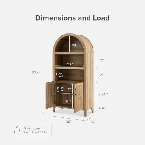 Lauren 77.4" Bookcase, Storage Cabinet, Pantry (Oak), view 3