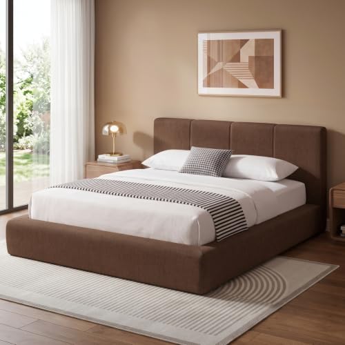 Queen Bed Frame w/ Channel Headboard, Cloud Upholstered Platform Bed Frame, view 4