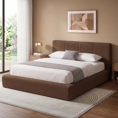 Queen Bed Frame w/ Channel Headboard, Cloud Upholstered Platform Bed Frame, view 4