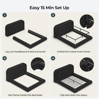 Upholstered Queen Cloud Bed Frame with 5.9" Headboard, Black, view 8