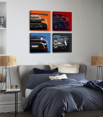 Sports Car Canvas Wall Art Decor for Men Room, 4x12x12 inches Framed | Solid Wood Frame,High-Res Giclée Print,Fade Resistant,Ready-to-Hang with Hooks,Ideal for Garage & Man Cave,Gift for Car Fans