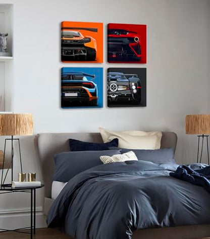 Sports Car Canvas Wall Art Decor for Men Room, 4x12x12 inches Framed | Solid Wood Frame,High-Res Giclée Print,Fade Resistant,Ready-to-Hang with Hooks,Ideal for Garage & Man Cave,Gift for Car Fans