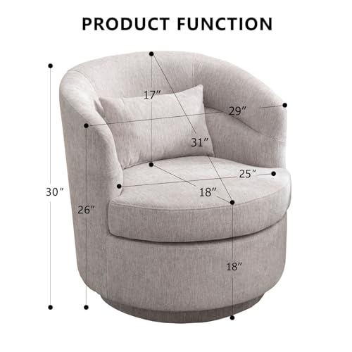 Swivel Accent Chair, 360 Degree Round Swivel Barrel Chair with Pillow, Upholstered Comfy Barrel Armchair Single Club Sofa Chair for Living Room,Bedroom, Reading Room, Grey
