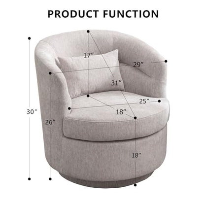 Swivel Accent Chair, 360 Degree Round Swivel Barrel Chair with Pillow, Upholstered Comfy Barrel Armchair Single Club Sofa Chair for Living Room,Bedroom, Reading Room, Grey