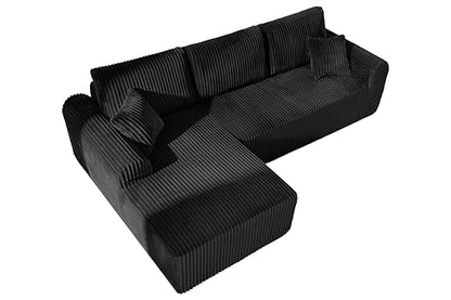 109-Inch L-Shaped Left Facing Boneless Corner Sofa 2 PCS Modular Sectional Cloud Sofa Couch with Chaise Lounge and Toss Pillow, Corduroy Boneless L-Shaped Couches