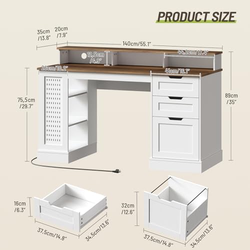 55-inch Farmhouse Executive Desk with 2 Drawers and File Cabinet, view 3