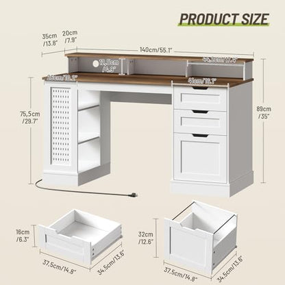 55-inch Farmhouse Executive Desk with 2 Drawers and File Cabinet, view 3
