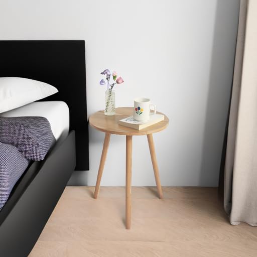 Side Table Round, Small Accent Table Nightstand Modern End Table for Living Room Bedroom Office Small Spaces, 15.7''Dia x 19.69''H(Natural Walnut)