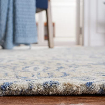 SAFAVIEH Area Rug 8x10 - Micro-Loop Collection - Large - Blue & Ivory, Handmade Wool, Ideal for Living Room, Bedroom, Office, Dining Space (MLP532M)