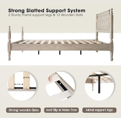 Solid Wood King Size Platform Bed Frame with Headboard & Footboard, view 7