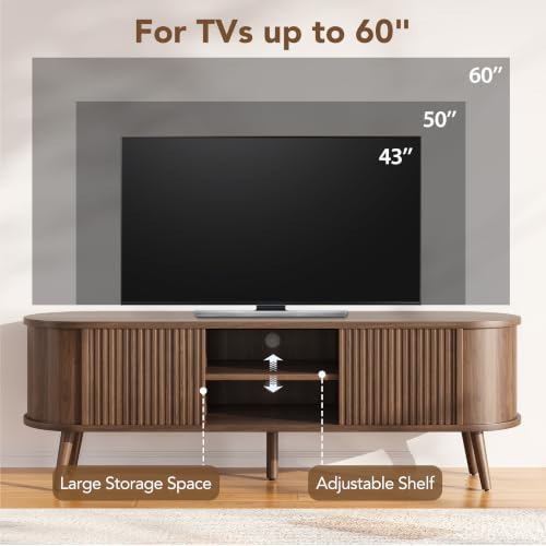 58" Mid Century Modern TV Stand for TVs up to 60 Inch, TV Console, Walnut, view 4