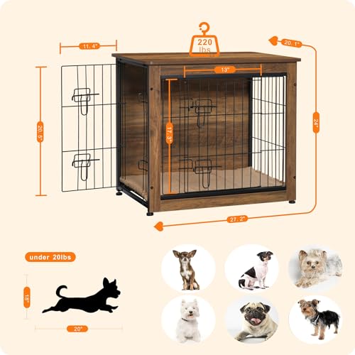 27" Dog Crate Furniture, Dog Kennel Indoor, with Waterproof Cushion, view 4