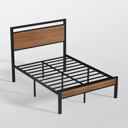 Full Metal Bed Frame&Wooden Headboard&Footboard,No Box Spring,Walnut, view 6
