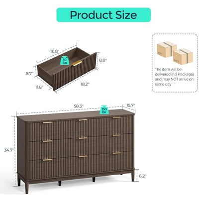 Fluted 9 Drawer Dresser for Bedroom, view 3