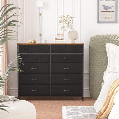 Dresser for Bedroom with 12 Drawers, Tall Fabric Drawer Dressers, view 3
