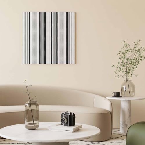 Modern Black and Grey Stripe Canvas Print Wall, Minimalist Trend Vertical Stripes Framed Canvas Art Wall Decor Pictures Painting Artwork for Living Room Bedroom, Ready to Hang, 16" x 16"