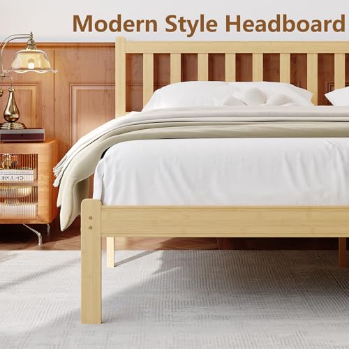 14 Inch Bamboo Wood Full Platform Bed Frame with Headboard, view 7