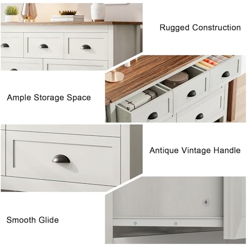 Antique White 7 Drawer Dresser for Bedroom, Farmhouse Wood Chest, view 8