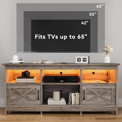 Farmhouse TV Stand with Storage for up to 65 Inch TV, Washed Grey, view 4