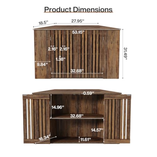 53" Farmhouse Corner TV Stand with Storage for TVs up to 65 Inch, view 3