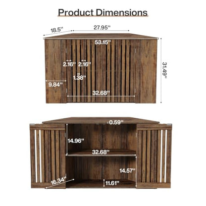 53" Farmhouse Corner TV Stand with Storage for TVs up to 65 Inch, view 3