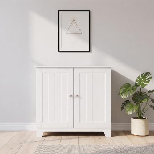 Redmon Double Door Freestanding Floor Cabinet, Modern Wooden Furniture, White